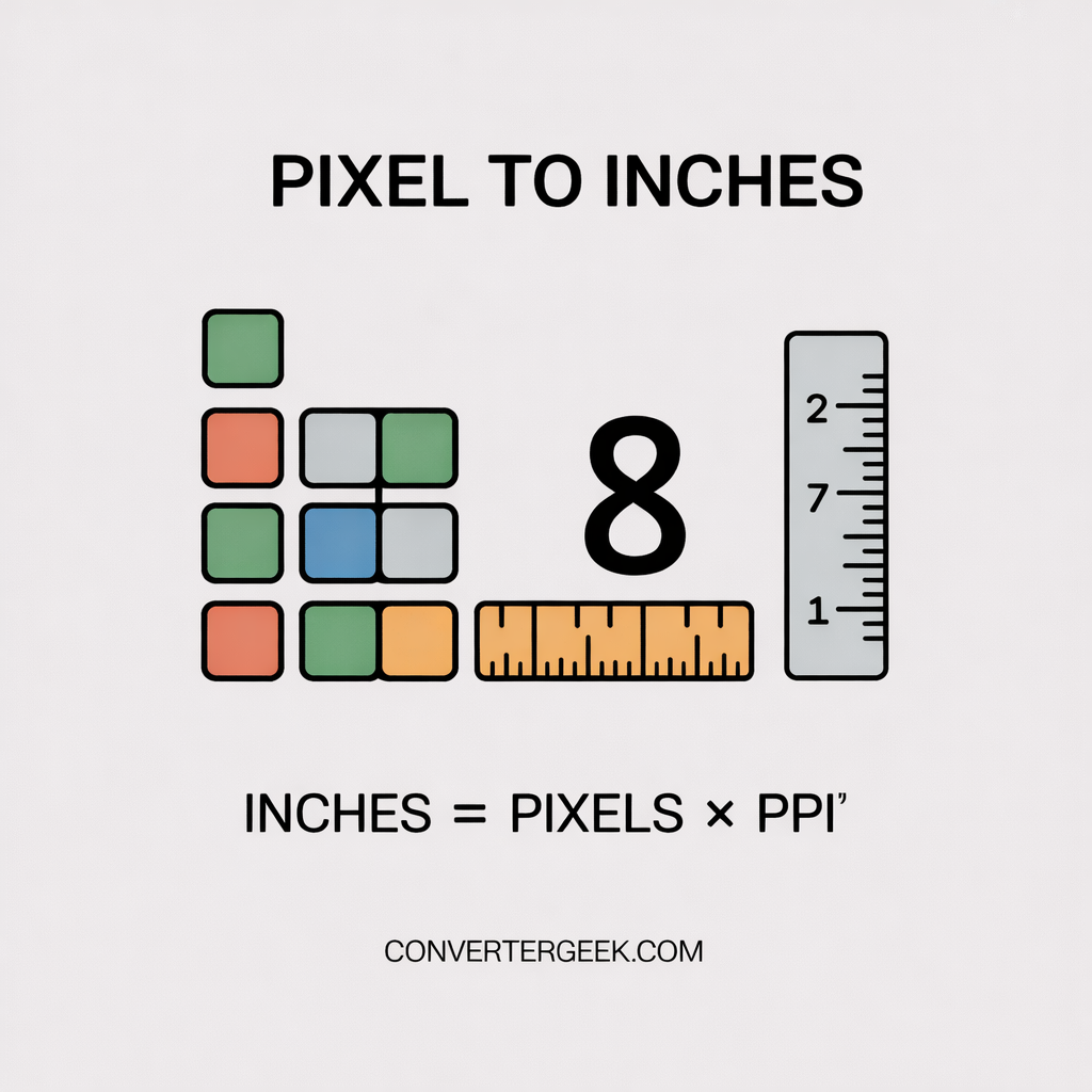 Pixels to inches converter showing pixel dimensions converted into inches using PPI