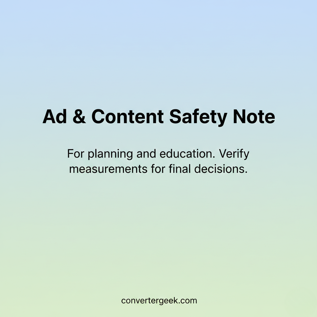 ad and content safety note for area of a rectangle calculator emphasizing estimation and verification