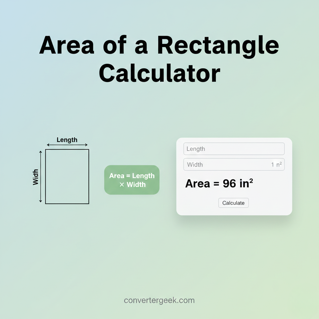 area of a rectangle calculator showing length and width inputs and area in square units