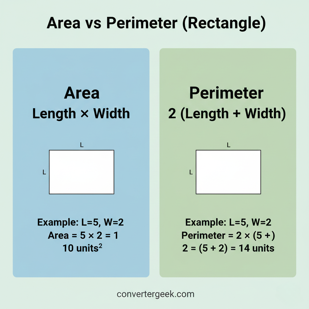 area vs perimeter of a rectangle comparison table showing when to use each formula