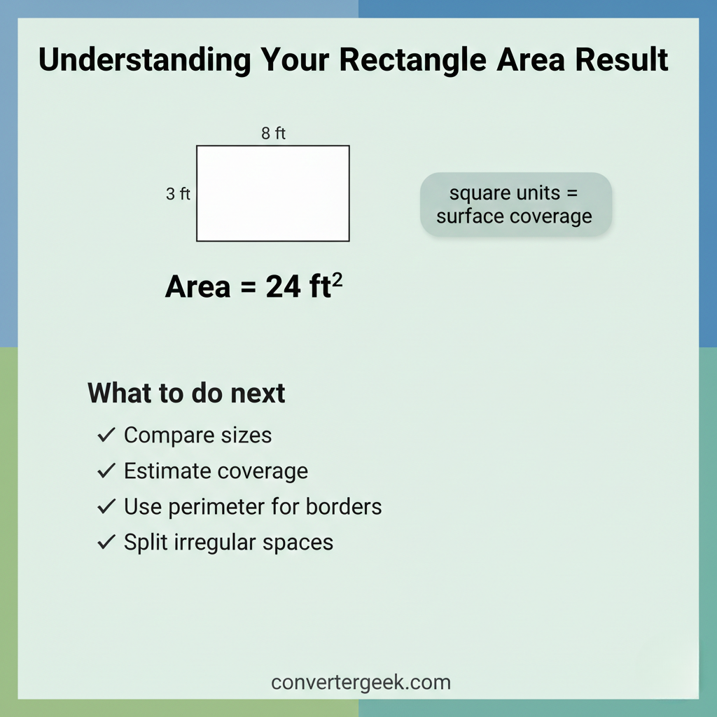how to interpret area of a rectangle results with square unit meaning and next steps