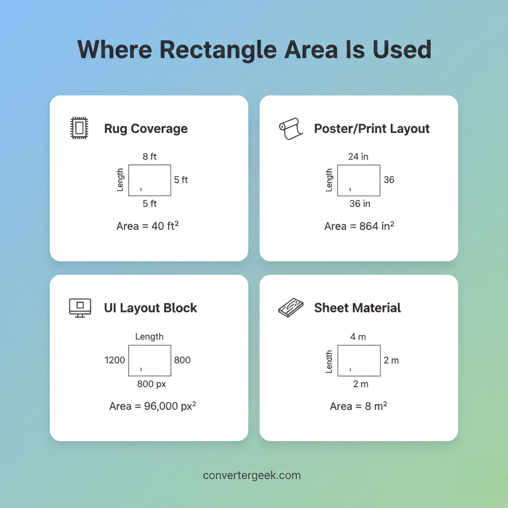 real-world uses of area of a rectangle calculator for rugs printing layouts and material coverage