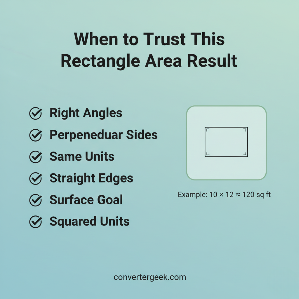 when to trust area of a rectangle calculator checklist with unit match right angles and squared units